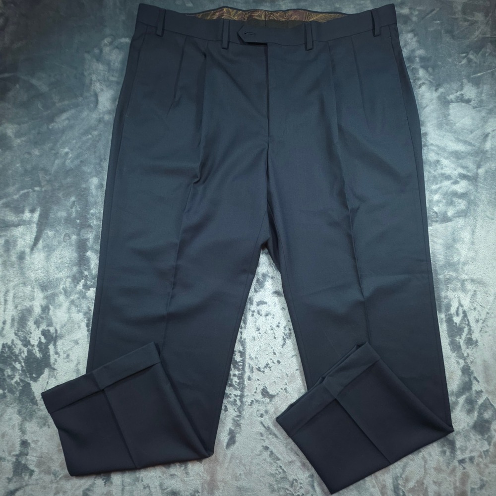 Lauren Ralph Lauren Mens Navy Blue Pleated Cuffed Dress Pants 42W x 32L
